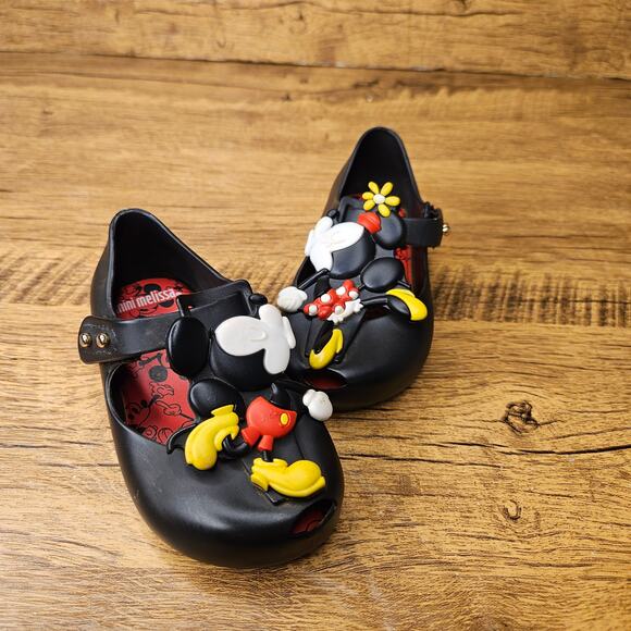 Mini Melissa Mickey Minnie Kissing Mary Jane Black Sandal shoes size 6 - Picture 8 of 11